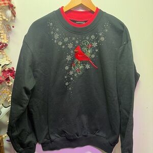 Black Sweater with Red Cardinal Design